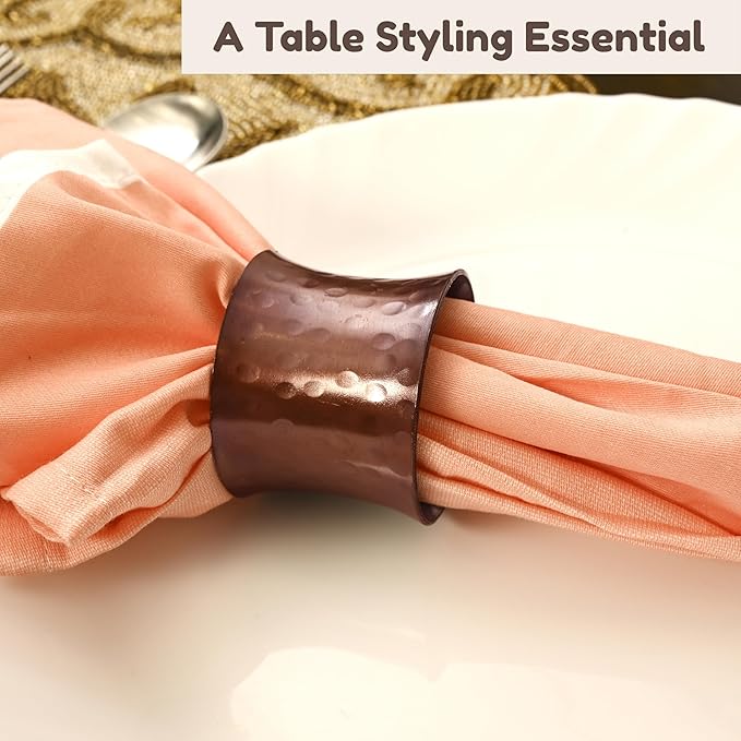 Drum Napkin Rings Set of 12 - Heavy Duty Napkin Holders, Hammered Napkin Rings Bulk for Party Decoration, Dinning Table, Everyday, Family Gatherings (Bronze) - ALPHA Living HOME