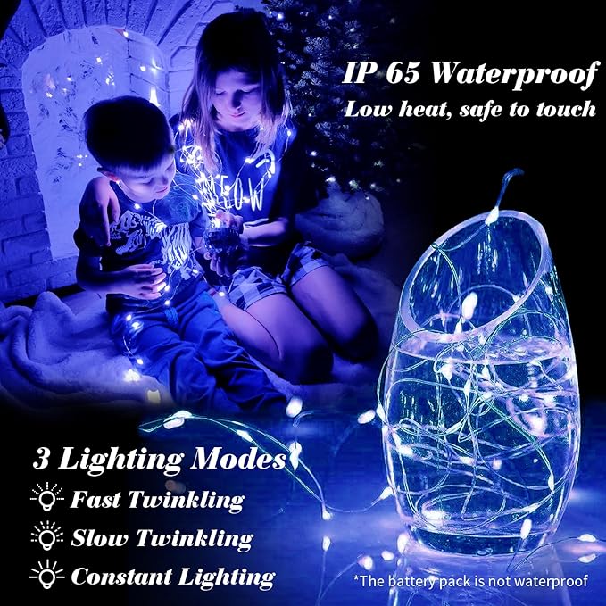 ZGWJ 24 Pack Fairy Lights Battery Operated, 7ft 20 Mini LED Fairy String Lights Silver Wire 3 Modes for DIY, Parties, Wedding, Bedroom, Halloween Christmas Decoration Blue