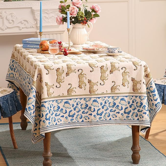 patdrea Designer Linen Long Rectangular Table Cloth,Vintage Leopard Animal Soft Breathable Tablecloth,Fall Dacorative Cover for Kitchen Dining,Christmas,Parties,Holiday,Thanksgiving,63"x94"-from