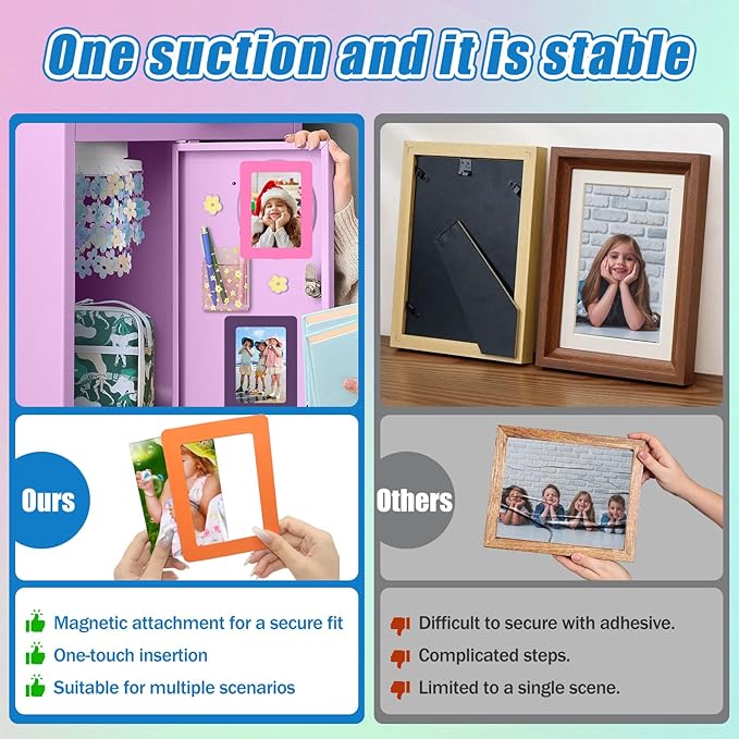 24 Pcs Magnetic Picture Frames for Refrigerator, 8 Colors Magnet Photo Frame for Fridge Holds 3.5x5 Photos for Home Office Fridge Decoration