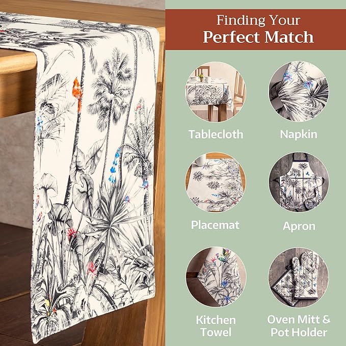 Maison d' Hermine Table Runner 100% Cotton Double Layer Table Runners 108 inches Long for Thanksgiving Christmas Decorations Home Kitchen Dining Party Wedding (Amazonia, 14.5" x 108")