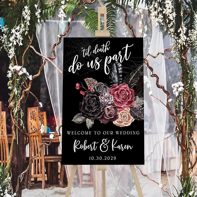 Welcome To Our Wedding Sign, Halloween Couples Shower, Gothic Love Wedding Welcome, Signage Halloween Reception, Welcome Wedding Sign With Stand, Welcome To Our Wedding Sign, Wedding Welcome Sign