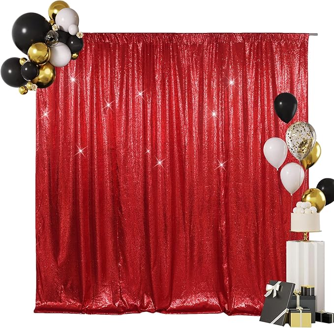 SquarePie Sequin Backdrop Less Transparent Background Sparkly Curtain for Wedding Party 20FT x 10FT Red