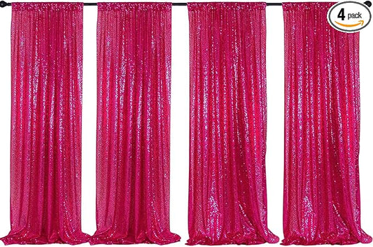 Poise3EHome Hot Pink Sequin Backdrop Curtains,4 Panels 2FTx8FT Glitter Background for Party Birthday Party Baby Shower Wedding Christmas Thanksgiving Halloween Holiday Festival Decor