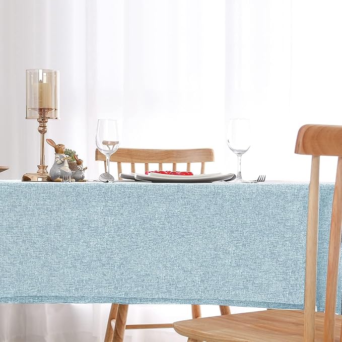 Hiasan Faux Linen Rectangle Tablecloth - Wrinkle and Stain Resistant Washable Table Cloth for Kitchen Dining Room Holiday Table Cover for Dinner, Lux Slate Blue, 54 x 120 Inch