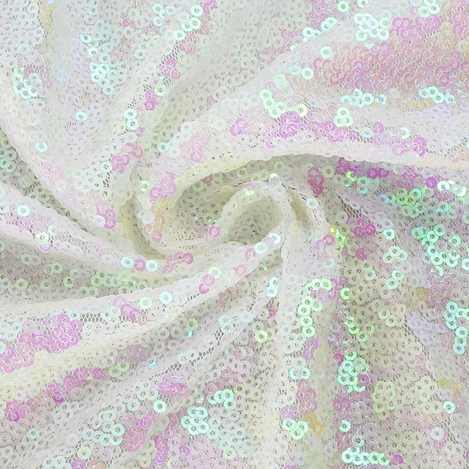 Eternal Beauty White Iridescent Sequin Backdrop, 10x10 Ft Glitter Background Curtains for Shimmer Photography Party Wedding Birthday Back Drop Decor