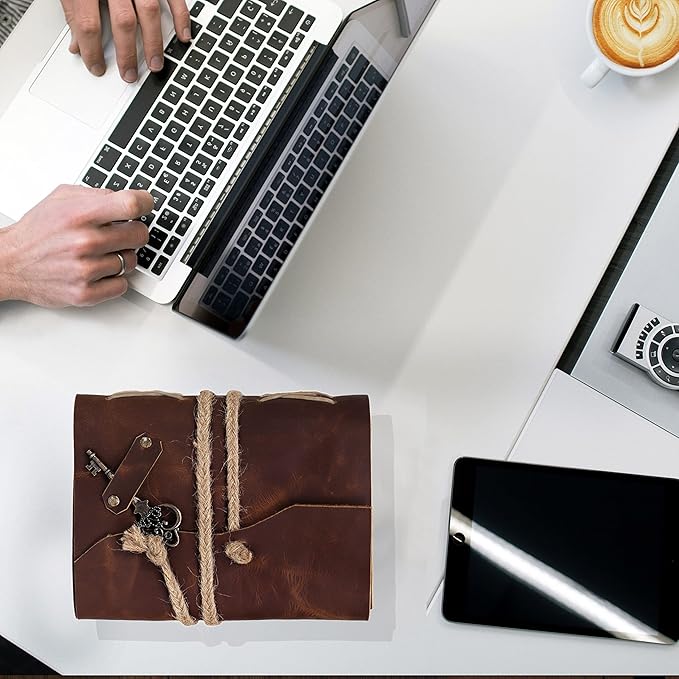 cuero C Vintage Leather Journal - Handmade Leather Bound journal with deckle edge paper for Men And Women Diary Notebook - Leather Sketchbook (7 inch)