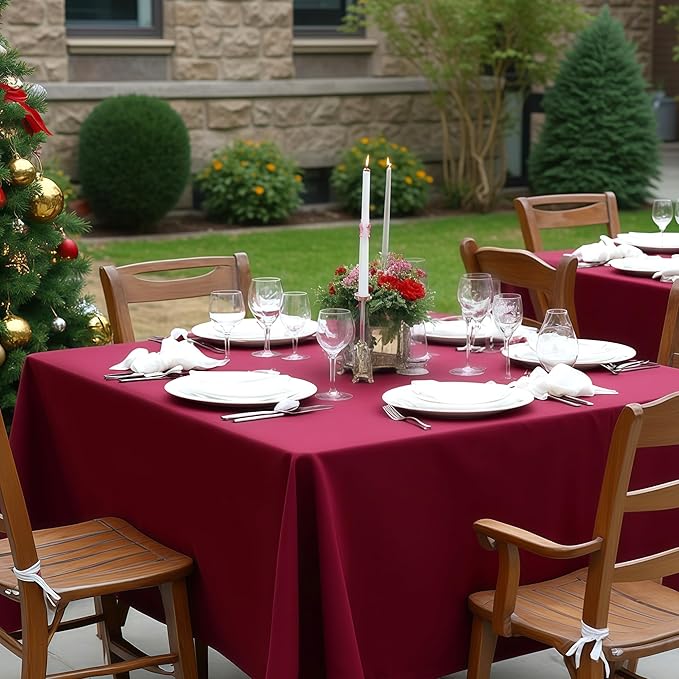 sancua Square Tablecloths 60x60 Inch Burgundy, 2 Pack - Fabric Table Cloth for Square or Round Tables, Washable Polyester Table Cover for Christmas Dinner, Holiday Party, Decorative Display Tables