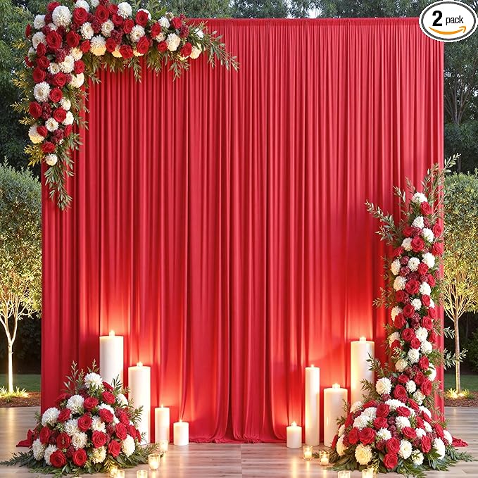 10×14ft Wrinkle Free Red Backdrop Curtain for Wedding Parties,2 Panels 5×14ft Height Soft Silky Polyester Backdrop Drapes Red Photo Back Ddrop Curtains for Event Photography Christmas Background Cloth