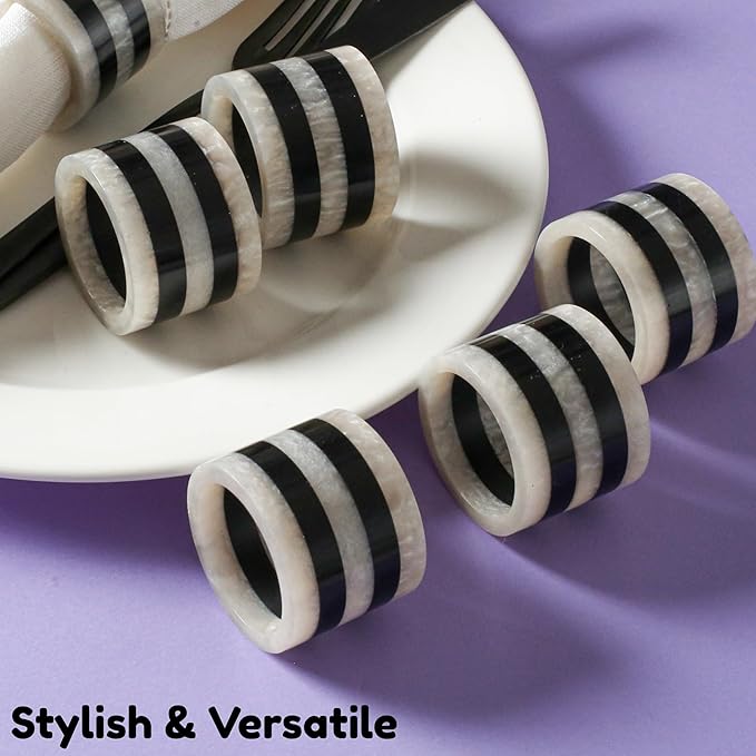 Napkin Rings Set of 12, Resin Round Napkin Holders for Cloth Napkins, Elegant Serviette Rings for Dinner Parties, Weddings, Holiday Décor, Modern Dining Accessories (Black White) - ALPHA Living HOME