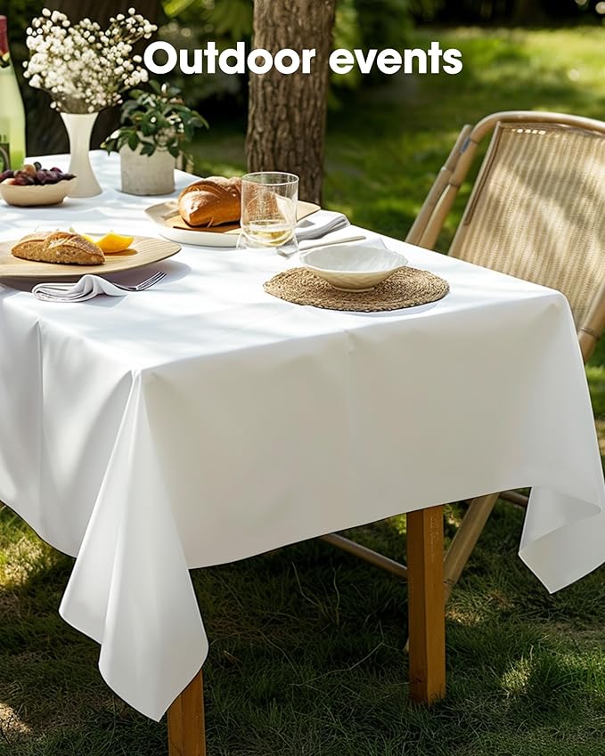 Pureegg Plastic Table Cloth Disposable 10 Pack, 54 x 156 Inch Table Cloths, Party, Picnic, Wedding, Decorative Tablecloths, Rectangle, White Plastic Cover, Leakproof & Sturdy, White