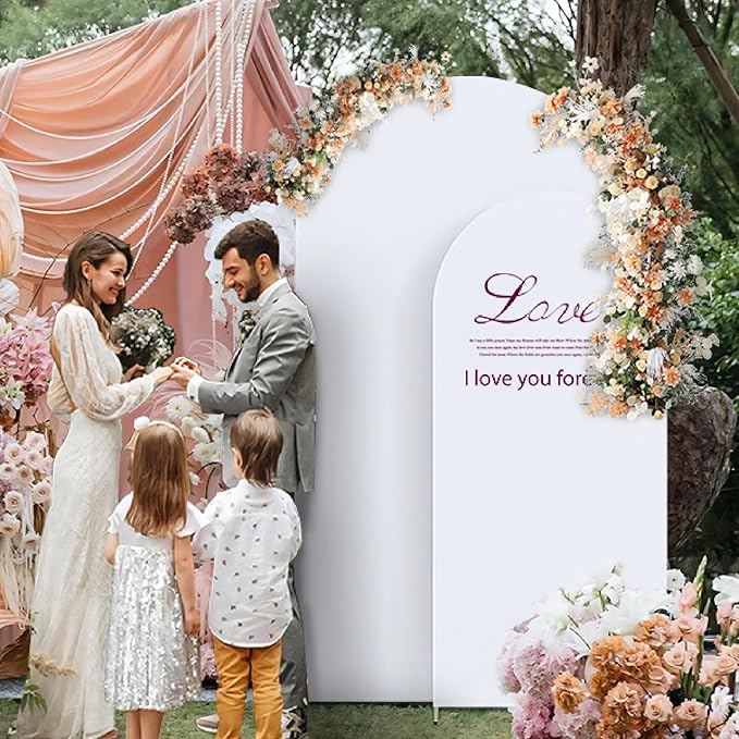 Set of 2 Arch Backdrop Cover White High Elastic Wrinkle-Resistant Arch Cover Spandex Fabric Thick Opaque Round Top Chiara Backdrop for Weddings Birthday Baby Shower Garden 6.6FT, 8FT