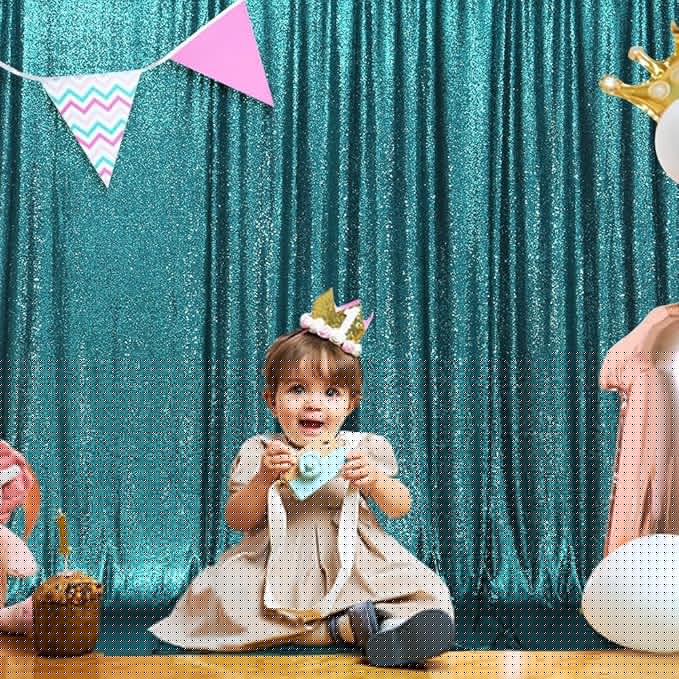 SquarePie Sequin Backdrop Curtain Not See Through Thick Glitter Background for Party 8FT x 10FT Teal