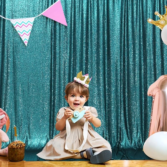 SquarePie Sequin Backdrop Curtain Not See Through Thick Glitter Background for Party 6FT x 6FT Teal