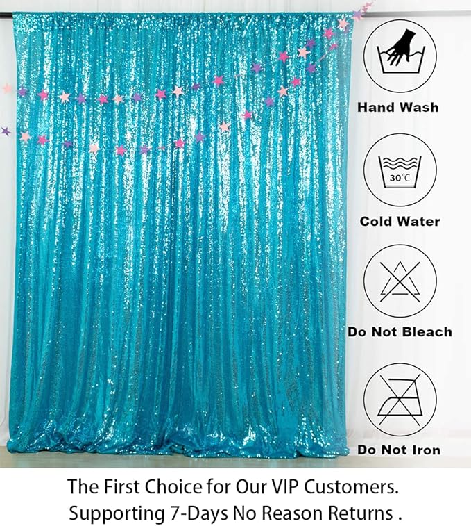 ShinyBeauty Turquoise Sequin Backdrop Curtain | 2 Panels 5Ft x 10Ft Glitter Wedding & Photography Background | Shimmer Curtains | Payette Sequin Aqua Blue Fabric Backdrop