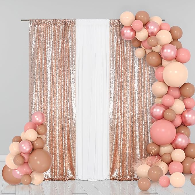 Sequin Backdrop Curtain Eternal Beauty Glitter Panel Background for Wedding Party Decor (2 Packs, W2 x H8FT,Rose Gold)