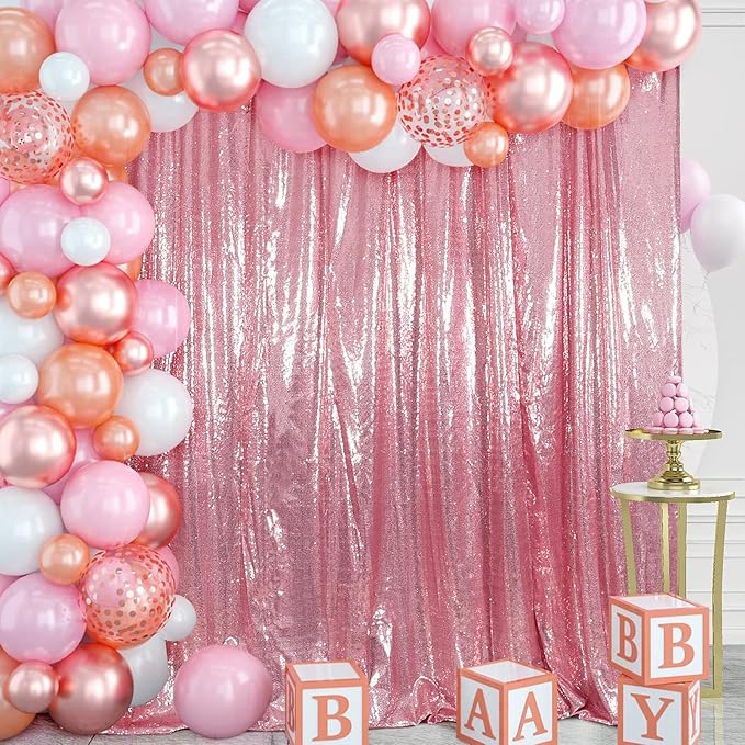 Juya Delight Pink Sequin Backdrop Curtains,Non See Through Photo Background Backdrop,Glitter Shimmer Wall Backdop for Party,8FTx8ft,Fuchsia Pink