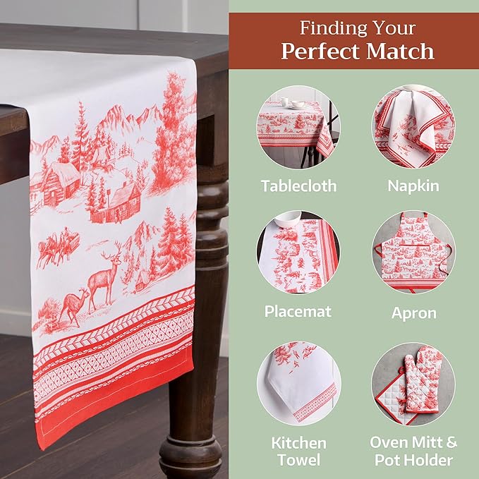 Maison d' Hermine Table Runner 100% Cotton Single Layer Table Runners 72 inches Long for Thanksgiving Christmas Decorations Home Kitchen Dining Party Wedding (Winter Jouy, 14.5" x 72")