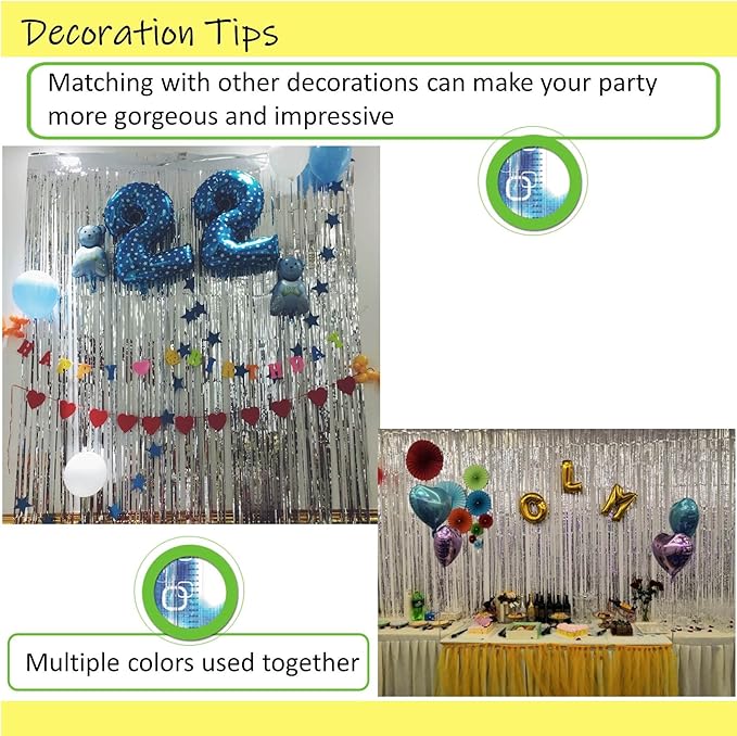 Silver Foil Fringe Backdrop Curtains,2 Pack Tinsel Streamers Birthday Party Decorations,Silver Fringe Backdrop for Birthday,Graduation,Baby Shower,Gender Reveal,Wizard Party,Cocktail,Disco,3.3x6.6ft