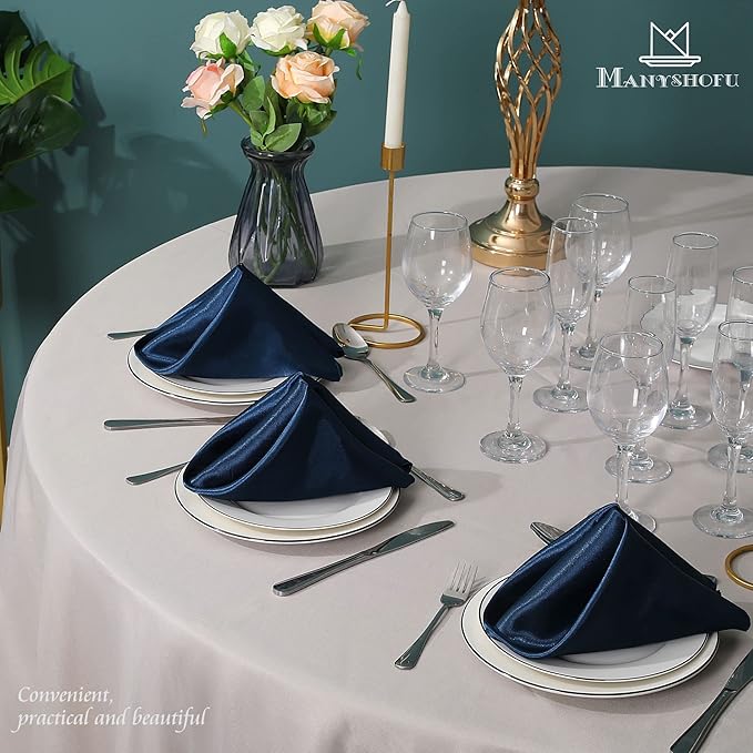 Manyshofu 50 Pieces Navy Blue Satin Napkins - 12x12 Inches Cloth Napkins, Square Satin Fabric Napkin Set - Elegant & Smooth Table Napkins for Wedding Dinner Party Lunch Banquet Decoration