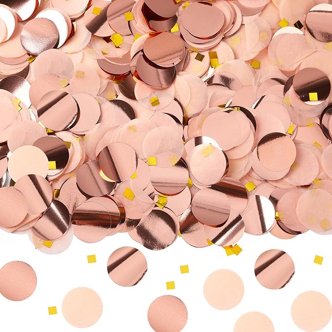 MARFOREVER Round Tissue Paper Confetti, Rose Gold Table Confetti Dots Decorations Birthday Party Scatter Table Sprinkles Hearts for Balloons Wedding Baby Shower Festival Supplies(1 inch)
