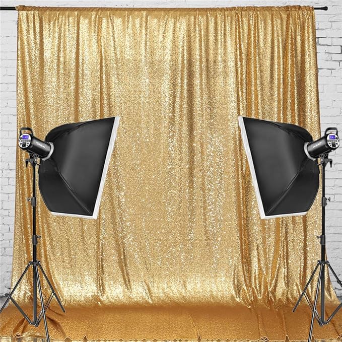 Eternal Beauty Gold Sequin Backdrop, 7x7 Ft Glitter Background Curtains for Shimmer Photography Party Wedding Birthday Back Drop Decor