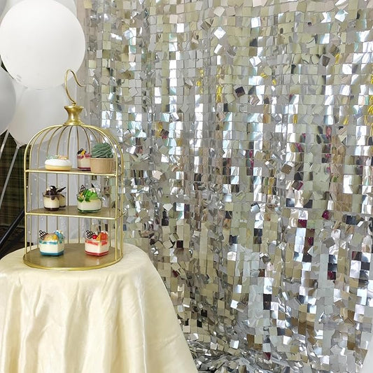 Silver Sequin Backdrop 8ft * 8ft 1 Panel, Shimmer Wall Backdrop Photobooth Props for Wedding, Anniversary, Birthday, Party Decorations