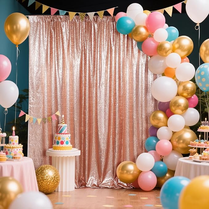 SquarePie Sequin Backdrop Curtain Not See Through Thick Background for Party 5FT x 7FT Rose Gold