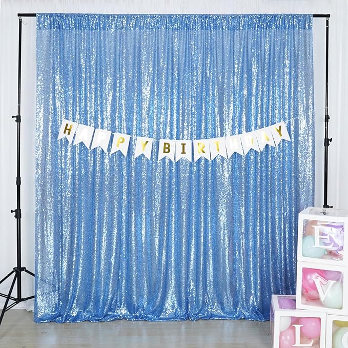 Poise3EHome Baby Blue Sequin Backdrop Curtains, 2 PCS 5FT x 10FT Glitter Panels for Birthday Party Baby Shower Wedding Christmas Thanksgiving Holiday Festival Decor