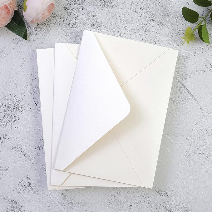 PONATIA 50 PCS/Pack A7 Envelopes, 5.25 x 7.25'' Sparkle Ivory Envelope, Perfect 5x7 Envelopes for Wedding Invitation Cards, Christmas Gift Cards Envelope, Acrylic Invitations, Photos