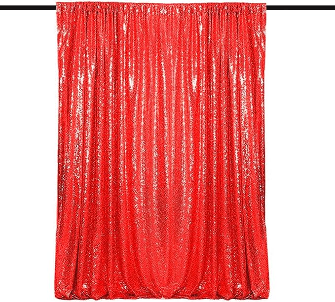 Red Sequin Backdrop Curtains 1 Panel 8FTx8FT Glitter Red Photo Backdrop Drapes Party Wedding Baby Shower Curtain Sparkle Photography Background