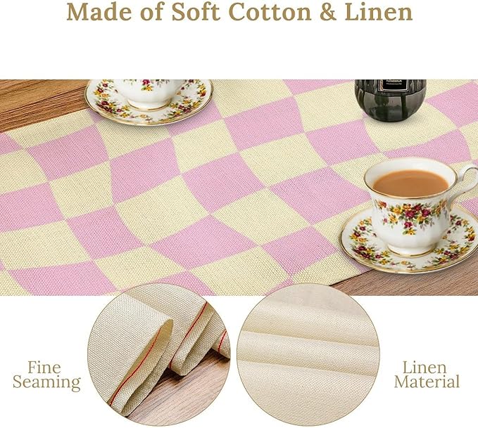 Hippie Table Runner Retro Geometric Square Purple Grid 60s70s Style Kitchen Restaurant Decoration for Indoor and Outdoor Wedding Party Table Runner 13x60 Inch