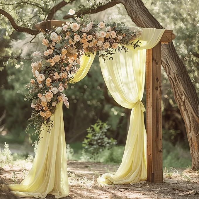 Wokceer Beige Wedding Arch Draping Fabric Backdrop 3 Panels 28.7" X 20FT Sheer Drapes Fabric for Wedding Arbor Ceremony Party