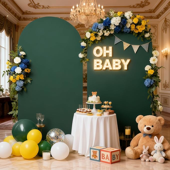 7.2FT Hunter Green Arch Cover - Polyester Fitted Wedding Arch Stand Covers Round Top Chiara Arch Backdrop Cover for Birthday Party Banquet Photo Background Decoration