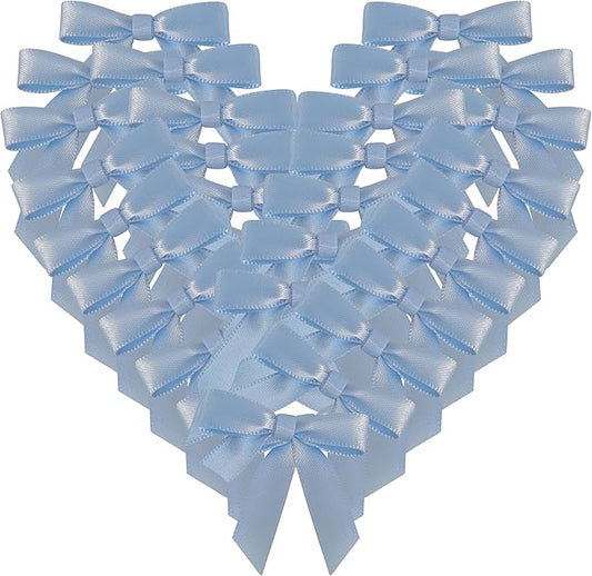 50pcs 1-1/2" Mini Light Blue Satin Ribbon Bows Without Twist Ties for Crafts Gift Wrapping Packing Christmas Baby Shower Decoration (Light Blue)