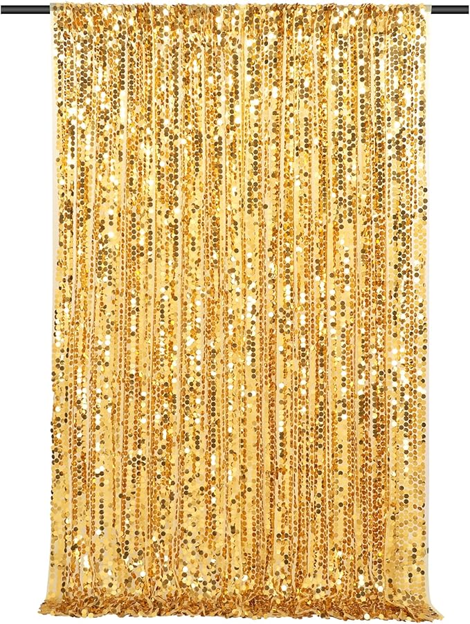Big Payette Sequin Backdrop 4ftx8ft Gold Shimmer Backdrop Curtains Glitter Fabric Drapes for Birthday Party Baby Shower Decorations