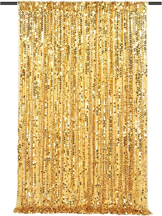 Big Payette Sequin Backdrop 4ftx8ft Gold Shimmer Backdrop Curtains Glitter Fabric Drapes for Birthday Party Baby Shower Decorations