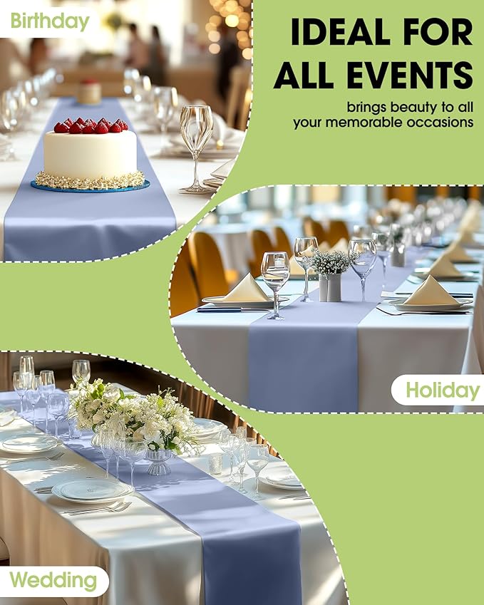 Pureegg Dusty Blue Plastic Table Runners - 10 Pack, 14'' x 108'', Water Resistant & Disposable Centerpiece Decorations for Table Cloth, Wedding, Birthday, Holiday, Baby Shower, Party, Home Decor