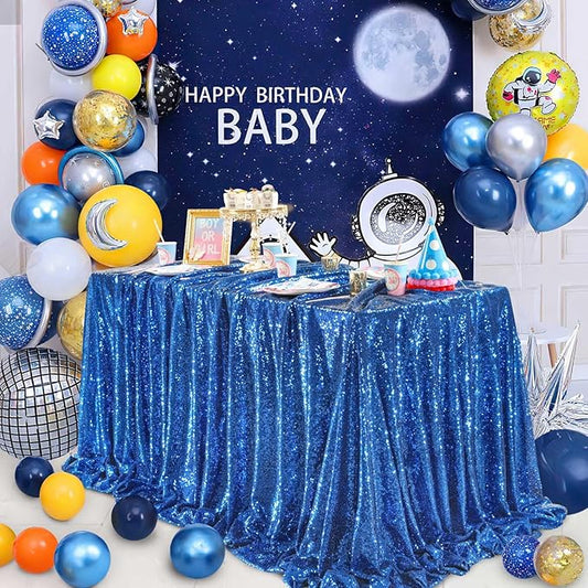 QueenDream Rectangle Wedding Tablecloth Royal Blue- 90x132 Inch Sequin Fabric Table Cloths Rectangle Cover Birthday Parties Holiday Decorations