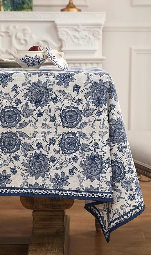 patdrea Designer Vintage Blue Rectangle Tablecloth,Linen Anti-Wrinkle Paisley Pattern Farmhouse Table Cloth,Decor Table Cover Cloth for Kitchen Dining,Christmas,Thanksgiving,55"x79"-Lantang a