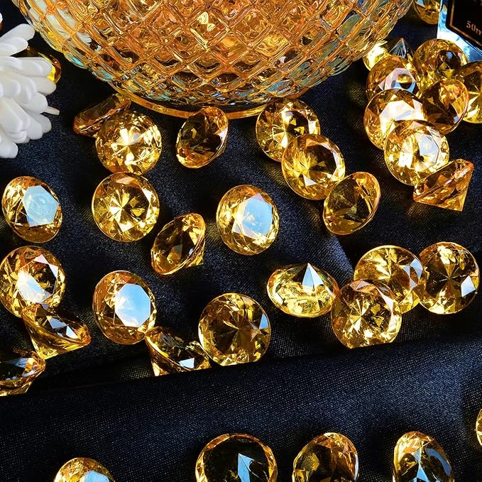 Acrylic Diamond Fake Gems Vase Filler, Babenest 240pcs 3/4 Inch Faux Diamonds Crystals Jewels for Table Scatters Wedding Party Event Arts & Crafts Birthday Decoration Favor (Orange)