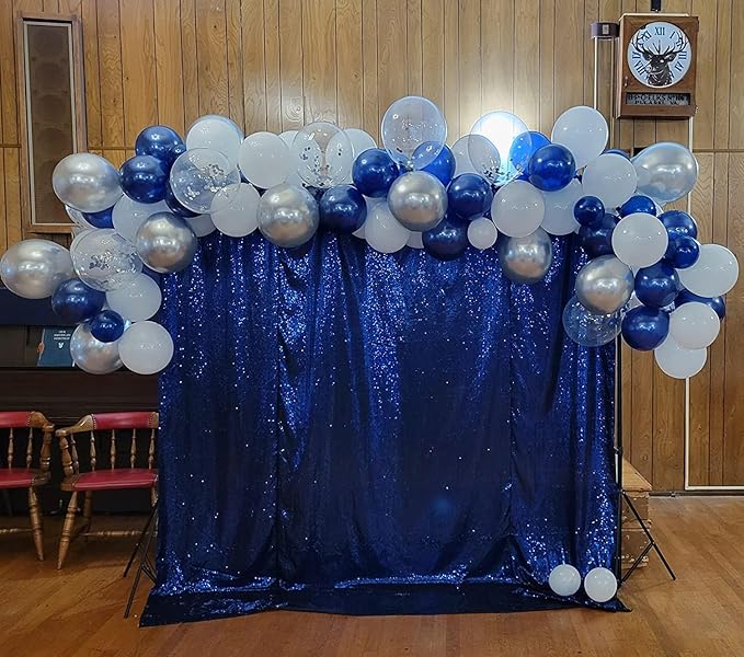 Navy Blue Sequin Backdrop Curtains 1 Panel 8FTx8FT Glitter Navy Blue Photo Backdrop Drapes Party Wedding Baby Shower Curtain Sparkle Photography Background Backdrop