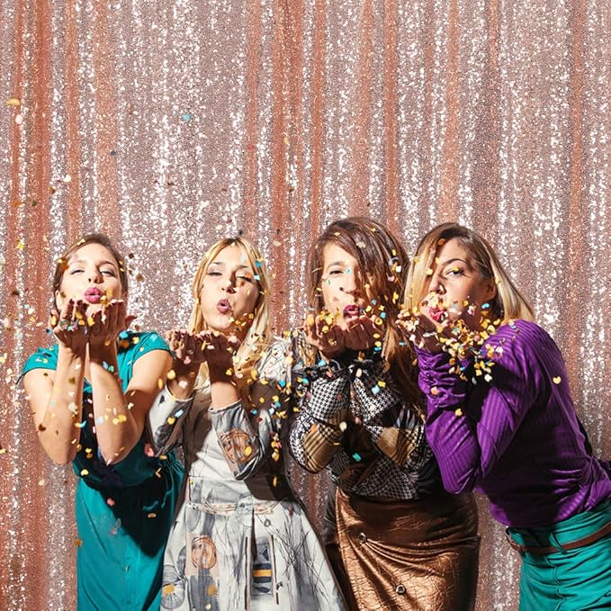 SquarePie Sequin Backdrop 6FT x 8FT Rose Gold Curtain Background for Wedding Party