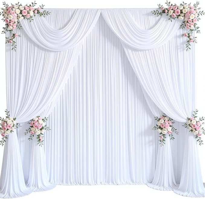 20ft x 12ft White Backdrop Curtains Wrinkle Free Backdrop Curtain for Wedding Parties White Fabric Backdrops Drapes Back Drop Cloth Bridal Shower Stage Curtains Wedding Decorations for Reception