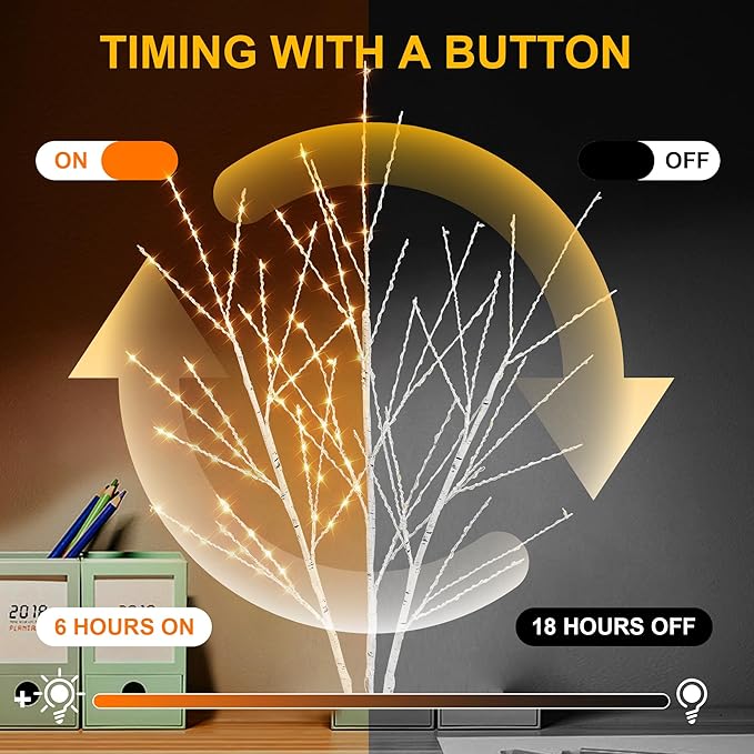 33in Birch Light Tree with 180 LED Lights, Twinkling Lighted Tree with Timer, Adjustable Branches Birch Branches for Indoor Decoration, Living Room, Table Décor