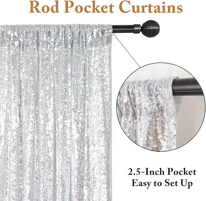 ShinyBeauty Purple and Silver Sequin Backdrop Curtains, 4 Panels 2FTx8FT, Photograph Backdrop Sparkle Backdrop Luxurious Wedding Birthday Background Drapes