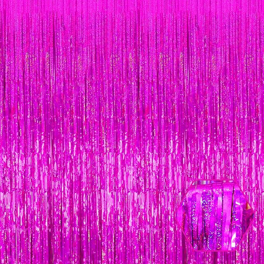 6 Pack Rose Red Foil Fringe Curtain Backdrop, 3.28Ft x 8.2Ft Metallic Tinsel Foil Fringe Streamer Curtains for Photo Booth, Birthday, Wedding, New Year Party Decorations