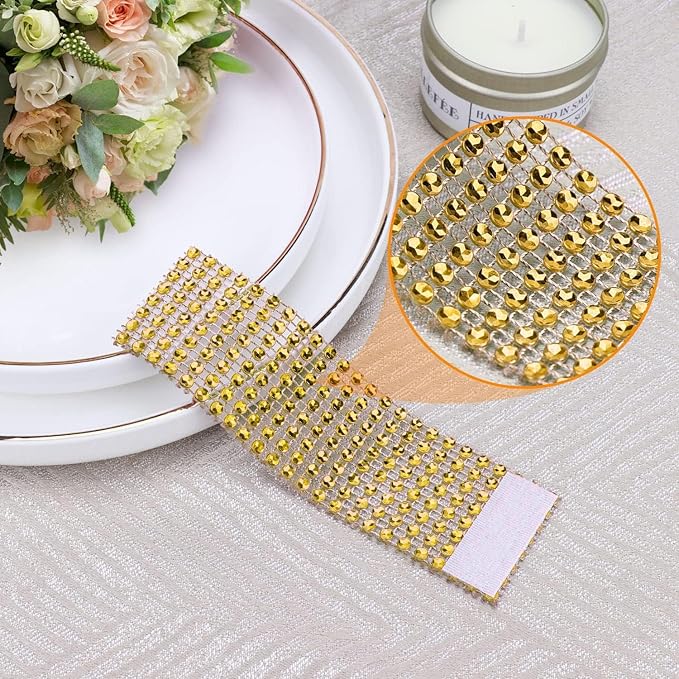 Gold Napkin Rings Set - 300 Rhinestone Crystal Napkin Rings for Wedding, Dinner, Parties & DIY Decoration