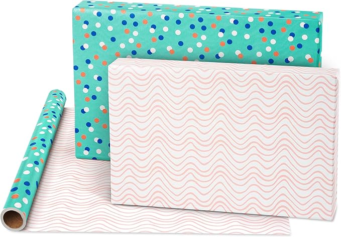 American Greetings 160 sq. ft. Reversible Wrapping Paper Bundle for Birthdays, Anniversaries, Weddings and All Occasions, Sprinkles and Daisies (4 Rolls, 30 in. x 16 ft.)