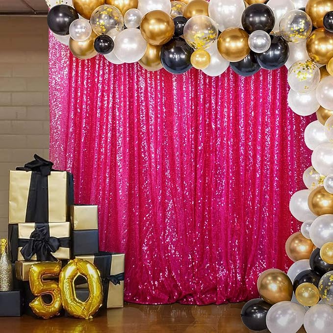 DUOBAO 7FTx7FT Fuchsia Glitter Sequin Backdrop - Perfect for Christmas, Weddings, Parties & Photography